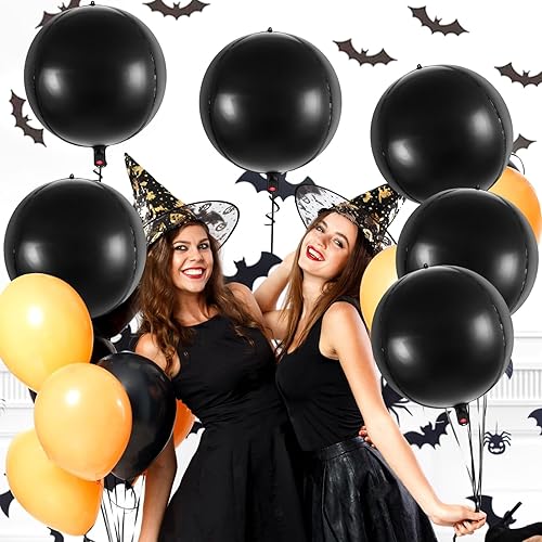 Miniatura 4 de Globos negros metálicos de 22 pulgadas, 6 globos redondos grandes de aluminio 4D, globos de cumpleaños negros gigantes para decoración de