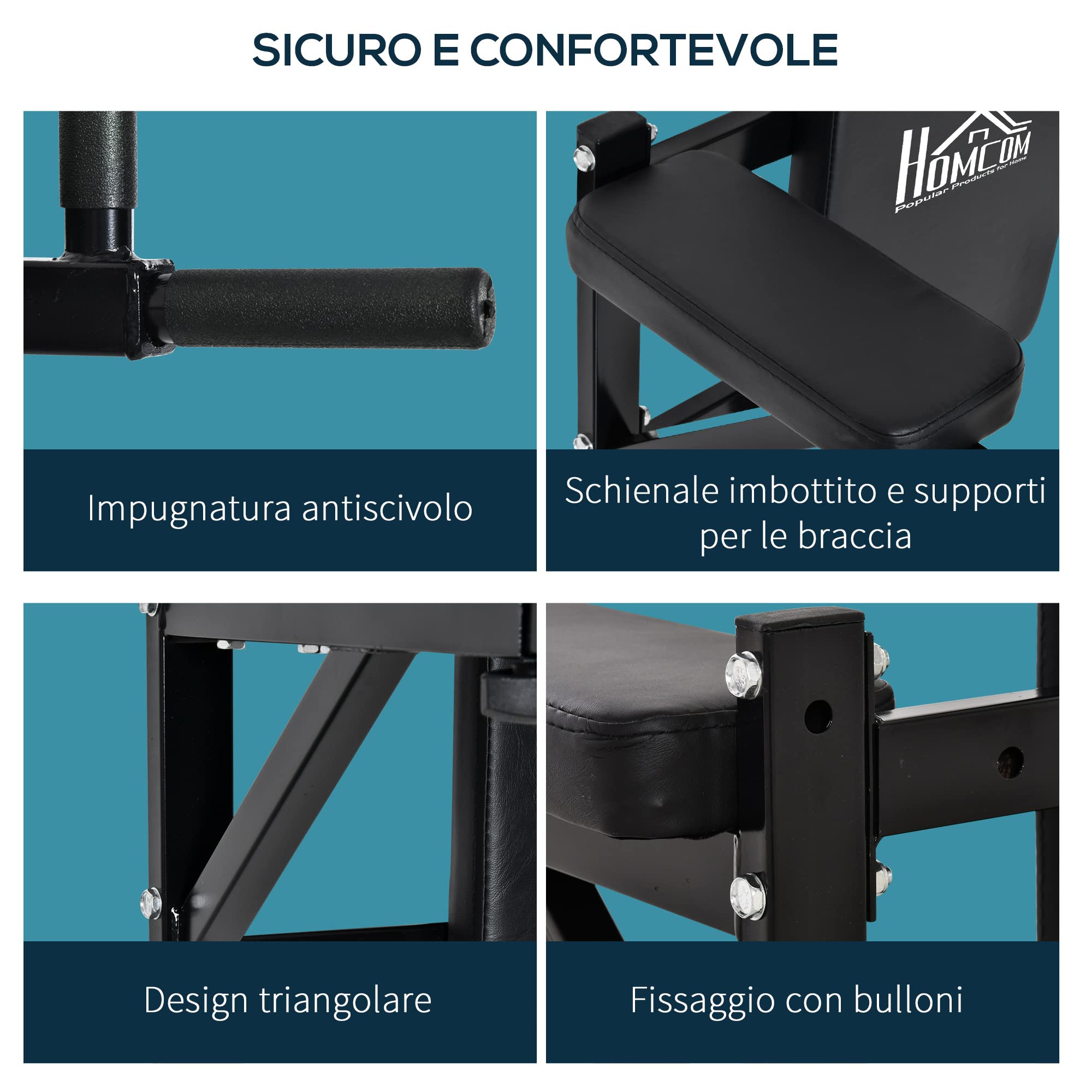 HOMCOM Supporto per Sollevamenti Fissaggio a Parete, Sbarra per Trazioni per Allenamento Muscolari Tubi d'Acciaio, Nero