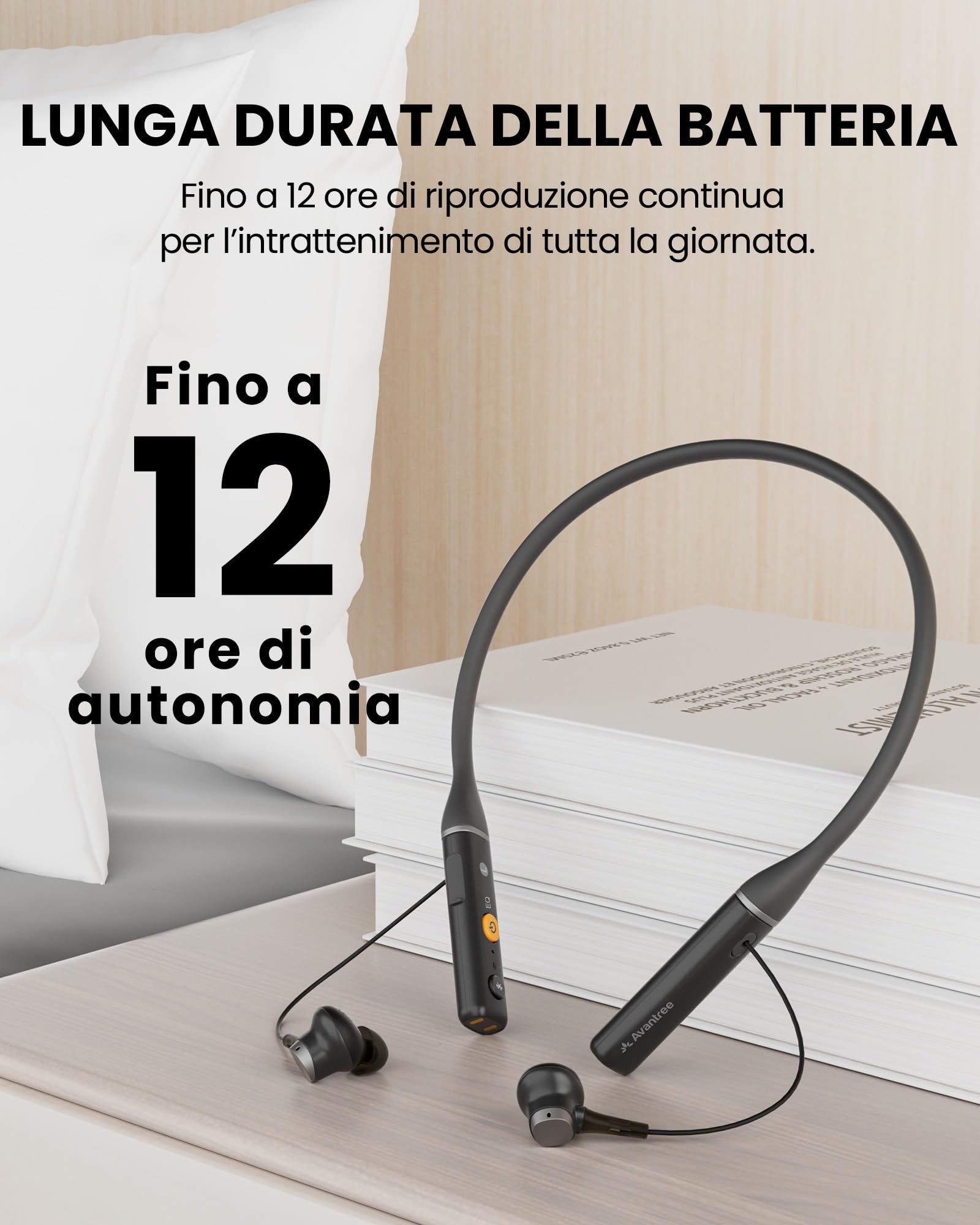 Avantree Loop – Auracast & Bluetooth Auricolari con Audio a Bassa Latenza, 3 Modalità EQ con Voice Clear, Cuffie In-Ear con Archetto da Collo Comode per TV, PC, Telefono e Ascolto Quotidiano