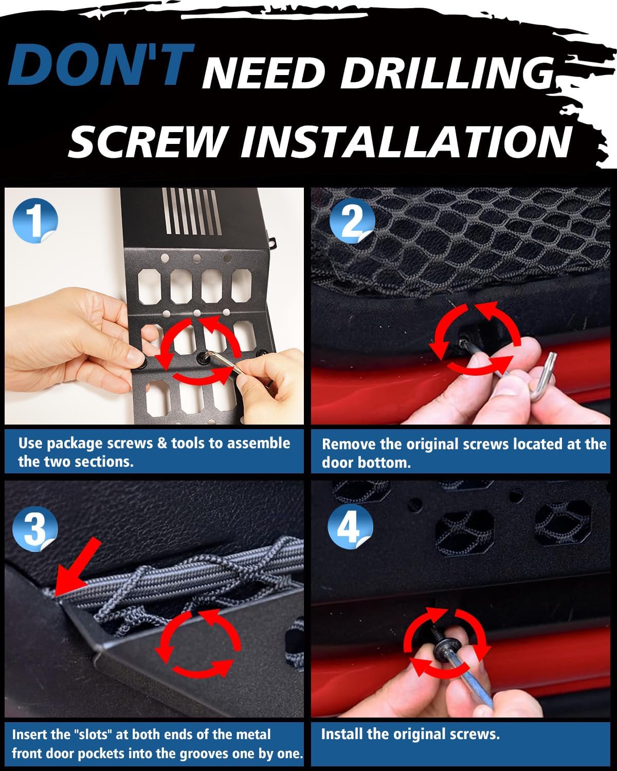 Metal Front Door Storage Box for Jeep Wrangler JL JLU 4XE 2018-2024 Jeep Gladiator JT 2020-2024 Metal Door Net Pocket Replacement Jeep Wrangler Accessories 2PCS