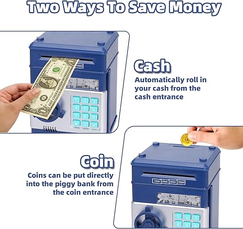 Miniatura 2 de LittleStar Alcancía para niños y niñas, mini cajero automático, el mejor regalo para niños, caja fuerte electrónica con contraseña, dinero en