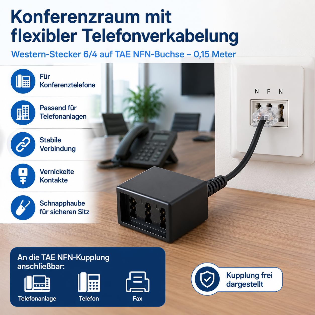 1aTTack.de 1x 0.15 m Western Plug 6/4 to TAE NFN Socket
