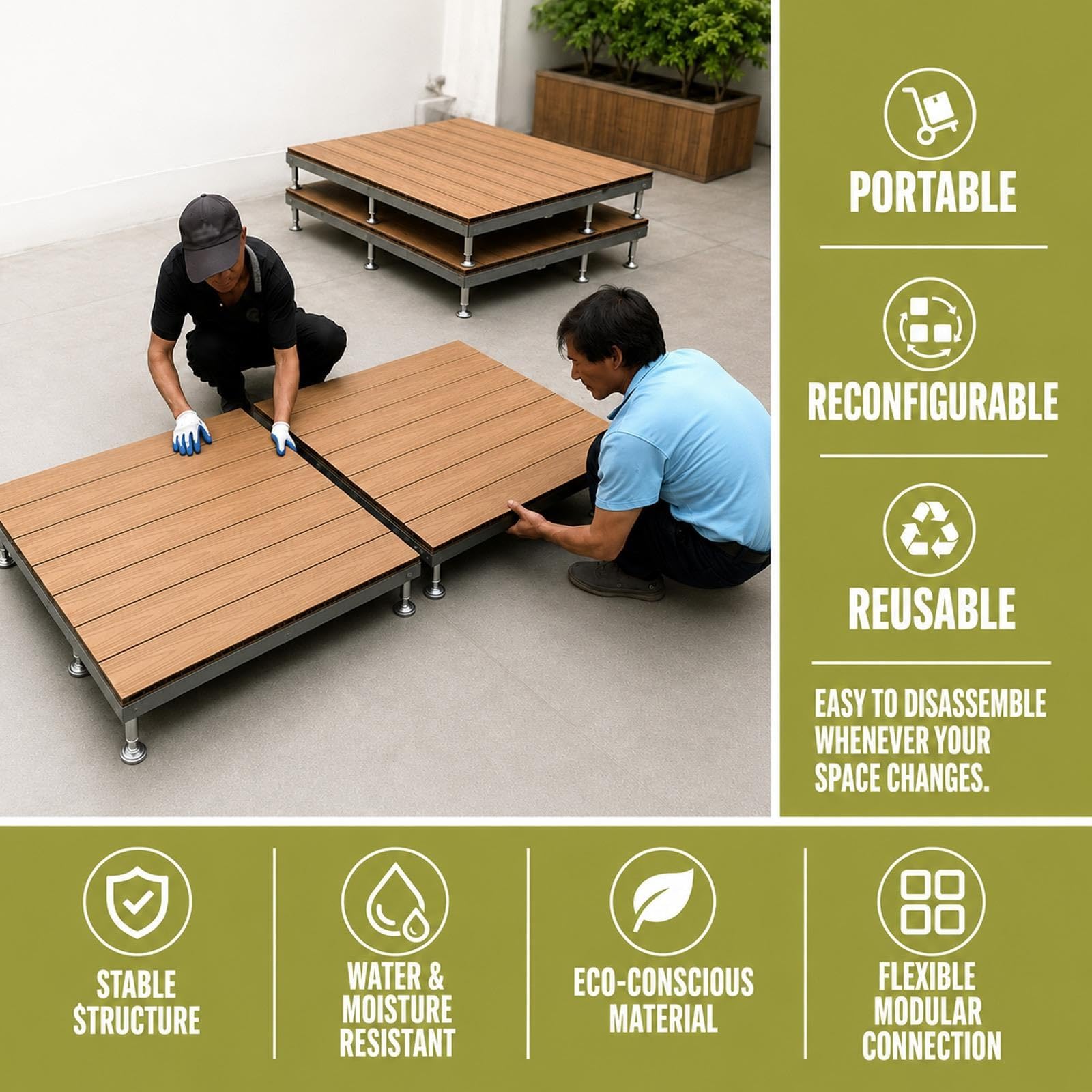 Piattaforma rialzata in legno composito impermeabile fai-da-te Per patio