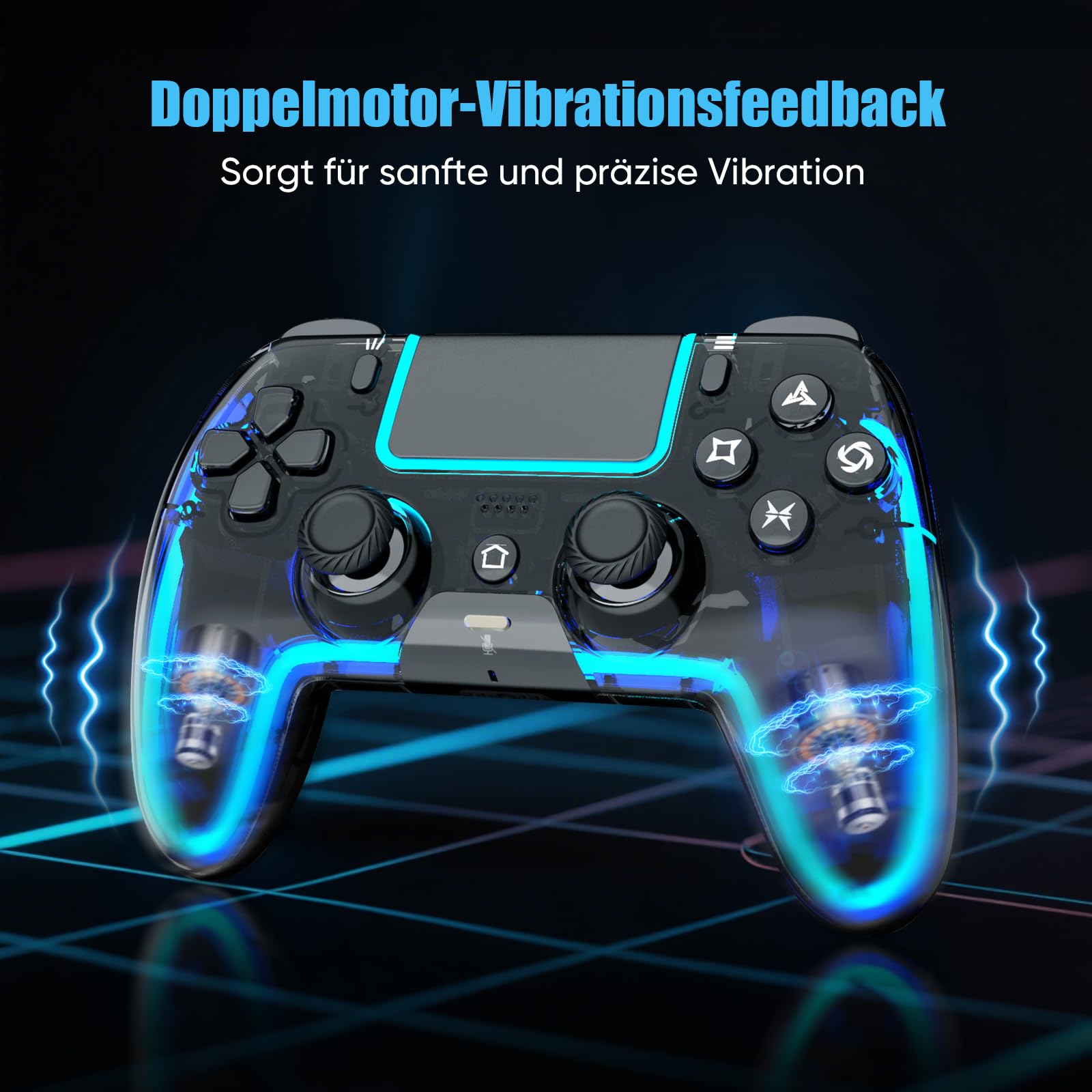 BETMI Wireless Controller für PS5, Pro/Slim/MAC/Steam Deck/PC, Hall-Effekt-Joystick, Doppelvibration/Makro/Turbo, 6-Achsen, RGB-LED dynamische Farbwechsel Cool Glow Licht mit Lautsprecher