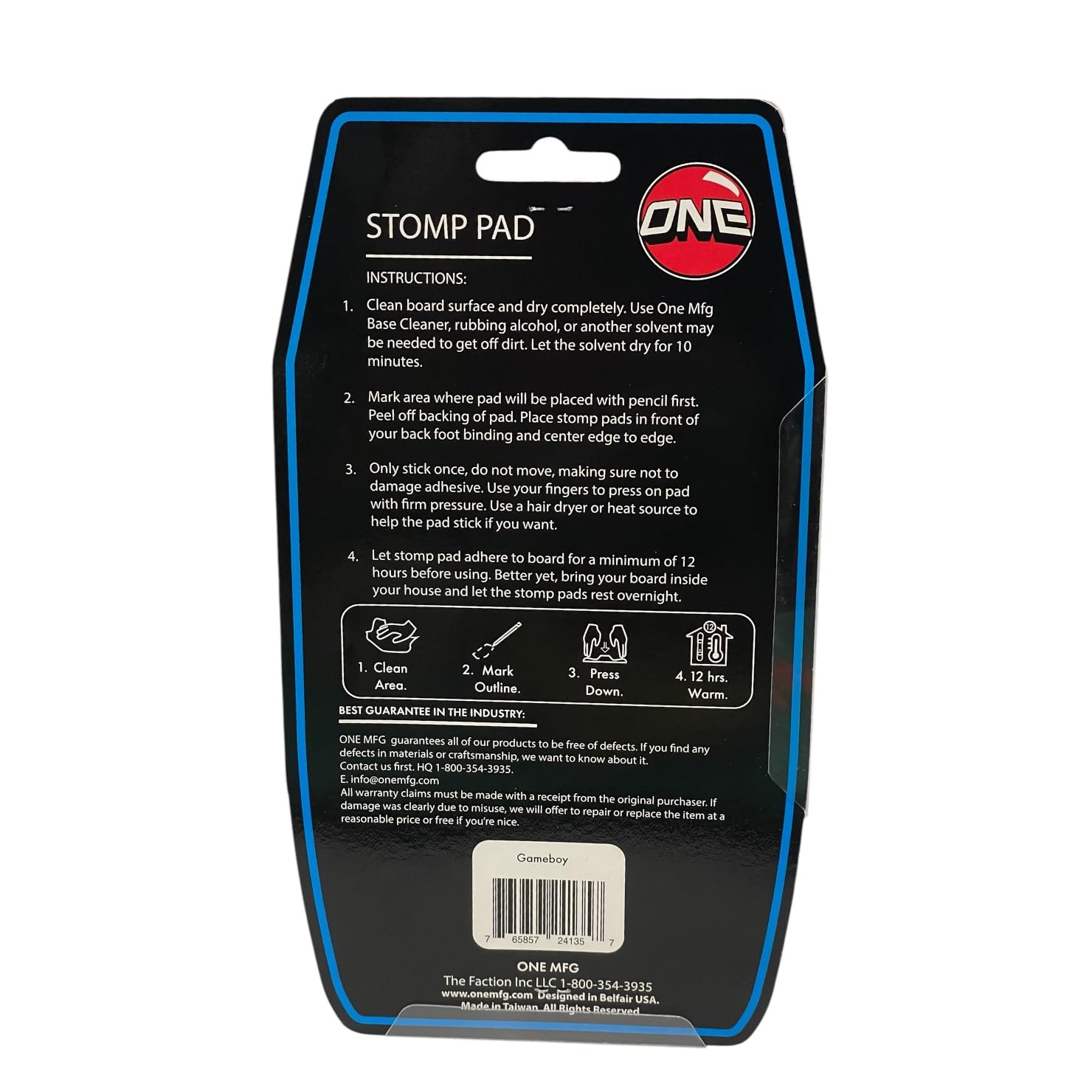 One Mfg Game Boy Snowboard Stomp Pad 6" x 3.75" - Lightweight, Anti-Slip, Snowboard Traction pad