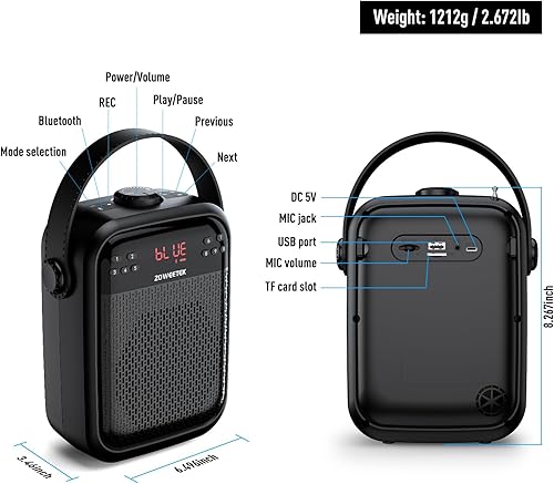 Miniatura 9 de ZOWEETEK Amplificador de voz inalámbrico, micrófonos de mano y auriculares para profesores, micrófono amplificador de voz, megáfono portátil