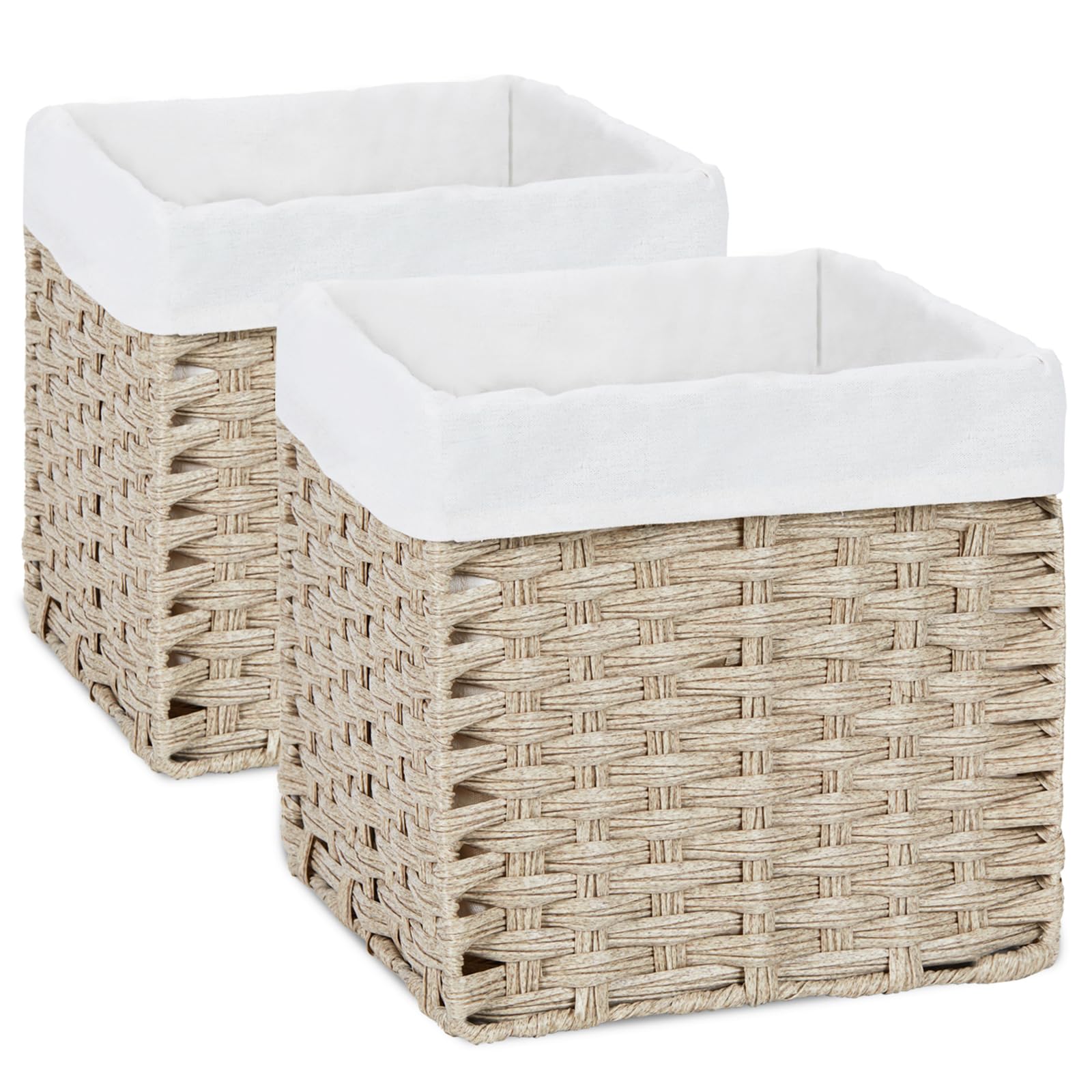 Bidtakay Wicker Baskets for Shelves Waterproof Imitation Wicker Cube Storage Bins with Liners for Organizing Closet Cabinet 2-Pack 11x11 inch Storage