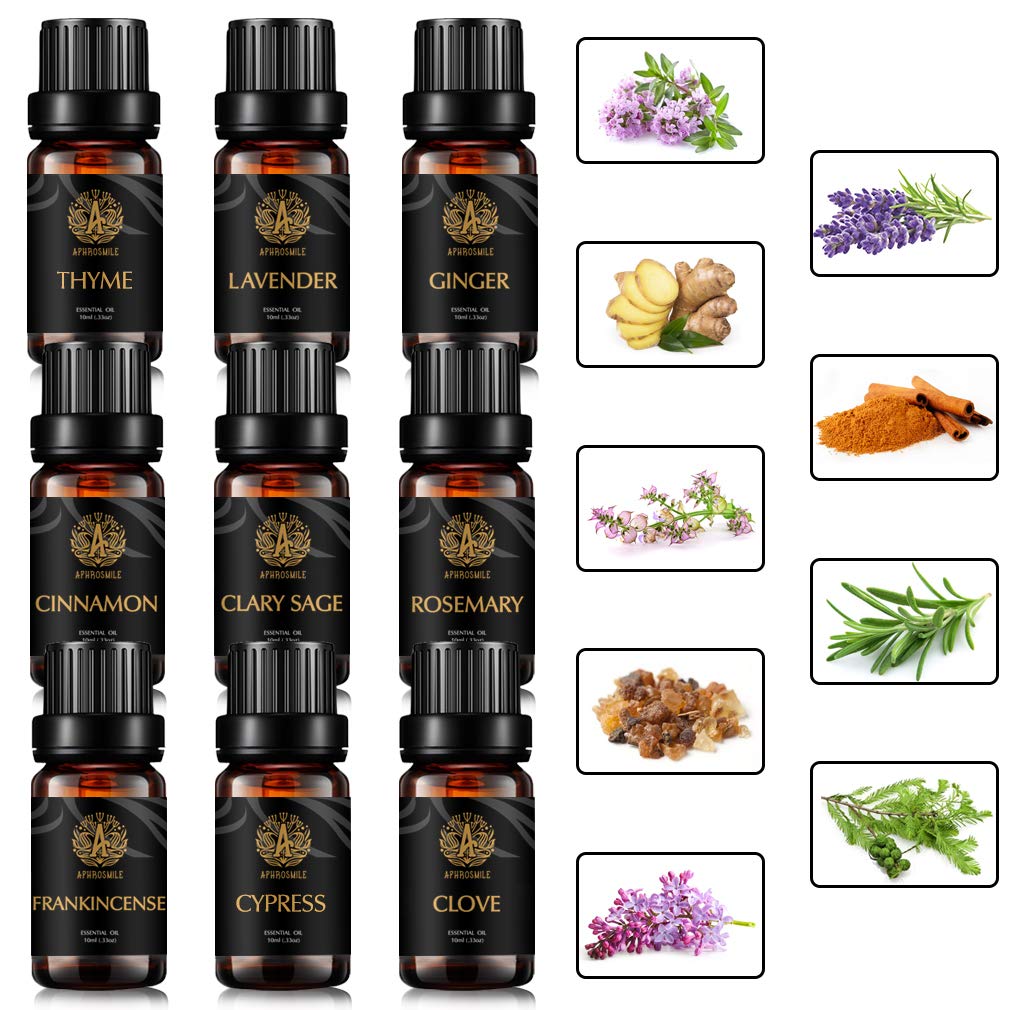 Aromatherapie Zimt ätherisches Öl Set für Diffusor, 100% pure Clary Salbei ätherisches Öl Kit für Hause, 9x10ml Lavendel ätherische Öle Set -Nelken,Zypresse,Ingwer,Thymian Öle...
