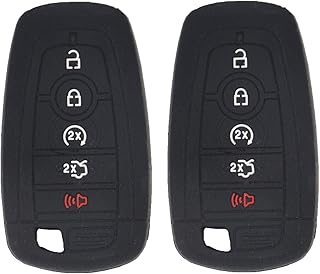 LemSa 2Pcs Soft Silicone Key Fob Cover Case Protector Holder Bag for Ford Fusion F250 F350 F450 F550 Edge Explorer 2019 2018 2017 Mustang F-150 Expedition Ecosport,5 Buttons Smart Key, Black