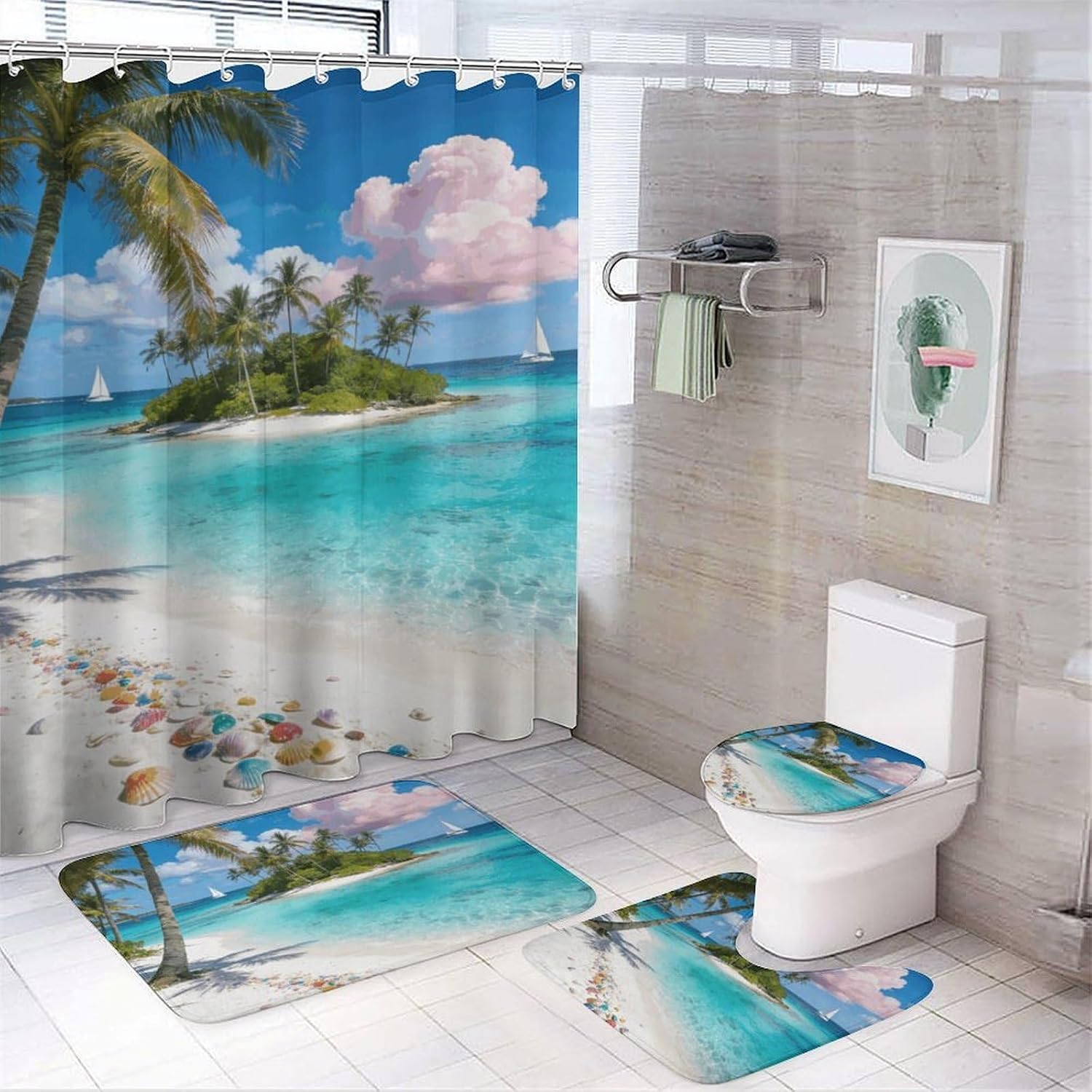 Paradise IslandNon-Slip Bath Rug Set 4 Set