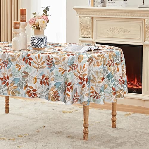 Miniatura 7 de Horaldaily Mantel cuadrado de otoño de 60 x 60 pulgadas, diseño de hojas de acuarela naranja y rojo de Acción de Gracias, para decoración de