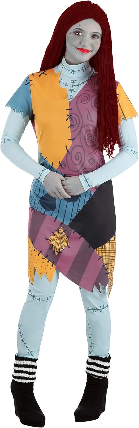 Adult Deluxe Sally Costume | Womens Disney Nightmare Before Christmas Full Outfit w/Dress, Wig, Leggings & Leg Warmers