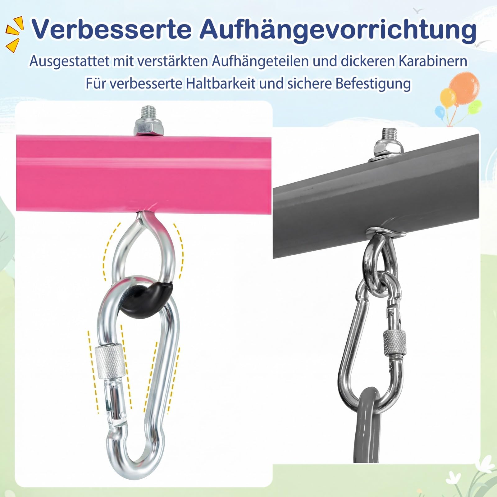 DREAMADE Schaukelgestell Outdoor, Schaukelgerüst Metall (Nur Rosa- Gestell) | Schaukel Gestell bis 300kg für Kinderschaukel, Nestschaukel, Doppelschaukel Gestell für 2 kinder, Drinnen & Draußen