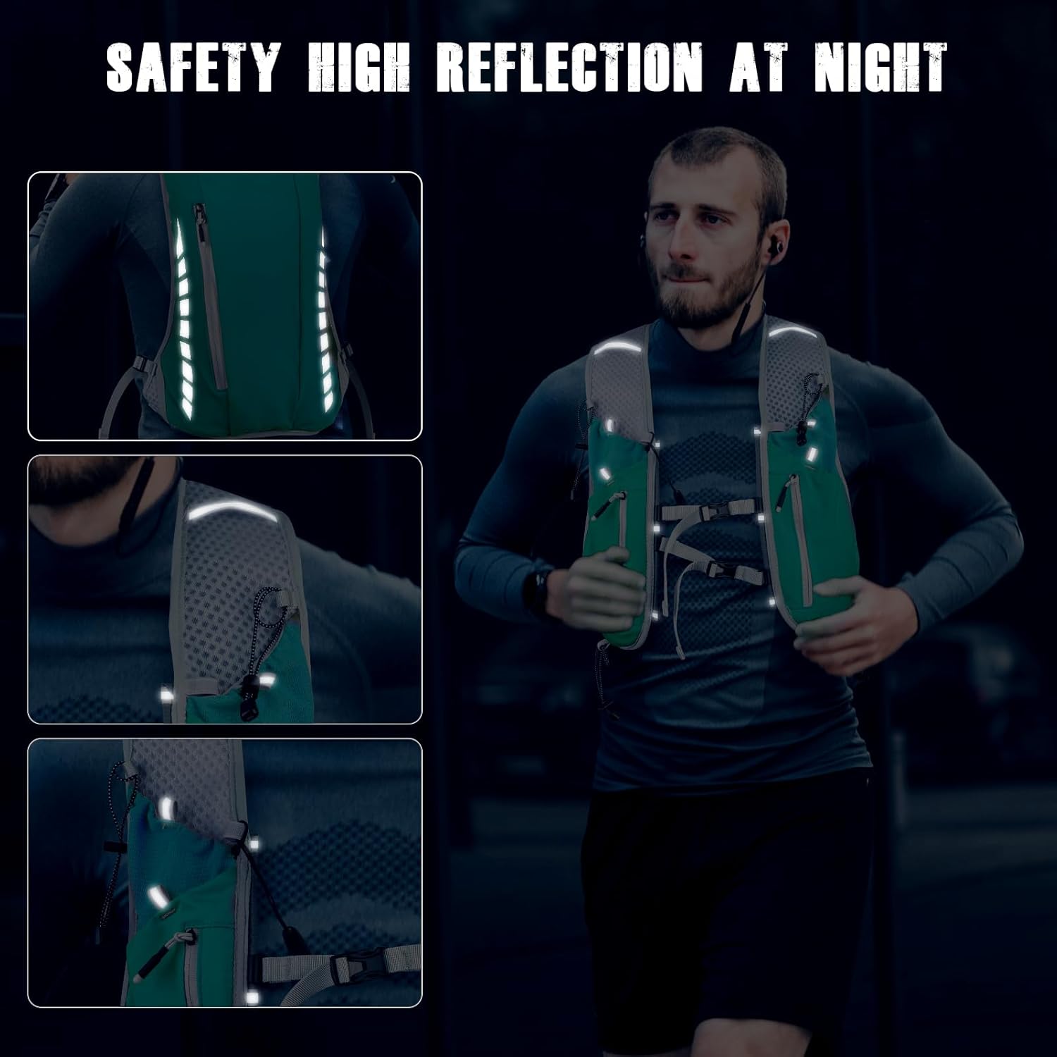 NONSAR Running Vest for Men Women, Running Vest Backpack, Lightweight Pack with 500ml Soft Flask, Adjustable Chest Straps and Reflective Running Hydration Vest for Running Hiking Cycling Camping - Image 5