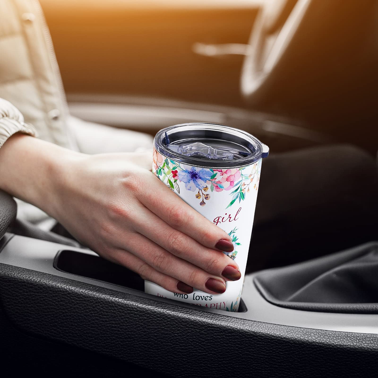 kwsnatel Photographer Gifts for Women - Just a Girl Who Loves Photography Tumbler with Lid - Birthday Gifts for Women Photographer - Traveling Cups for Her - Cute Flower Camera Coffee Mug 20oz