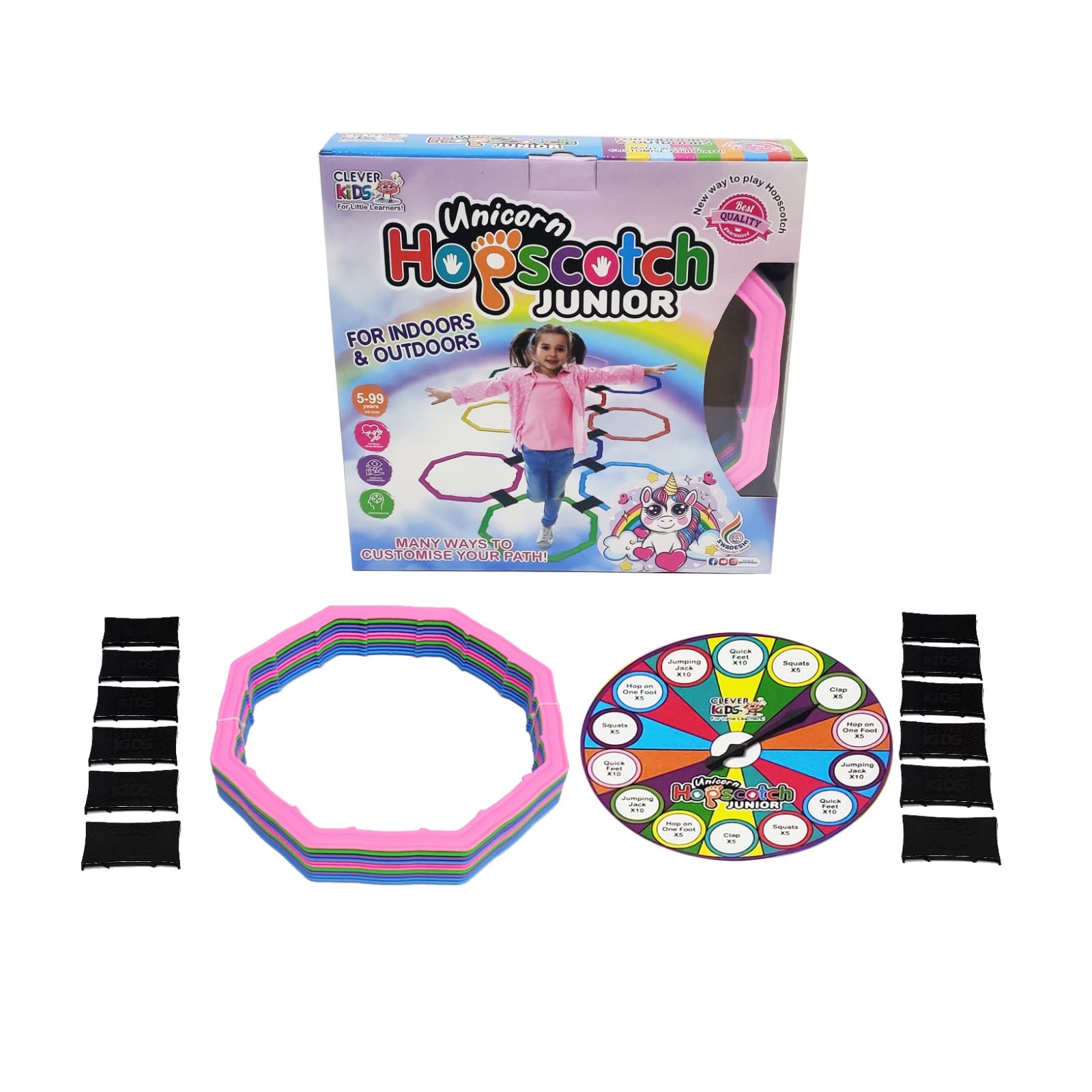 Ratna's Unicorn Hopscotch Junior Ring Game with Connectors & Spinner for Indoor & Outdoor Play Games for Kids 2