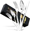 20-Piece Stainless Steel Silverware Set, Elegant Floral Engraved Cutlery Flatware Set for 4, Durable Tableware Utensil Sets Silver Include Fork Spoon Knife with Mirror Polish
