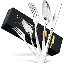 20-Piece Stainless Steel Silverware Set, Elegant Floral Engraved Cutlery Flatware Set for 4, Durable Tableware Utensil Sets Silver Include Fork Spoon Knife with Mirror Polish