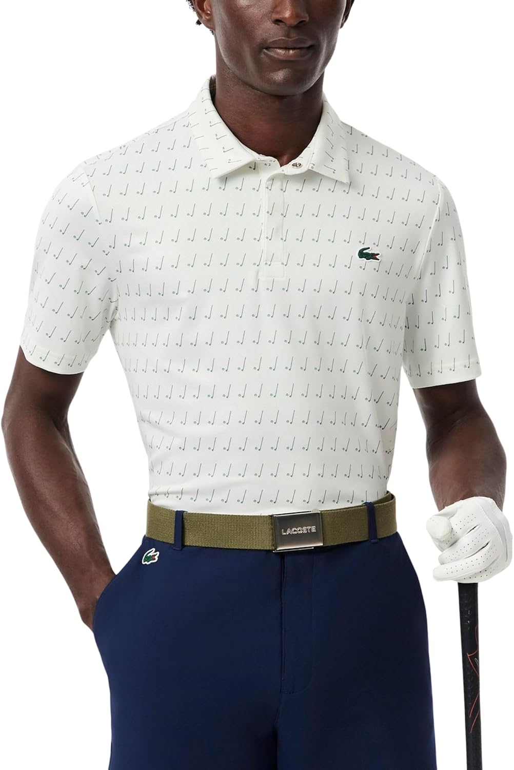 Lacoste Men's Regular Fit UV Protect All-Over Print Golf Polo Shirt, Flour/Flour/Sinople, 3X-Large