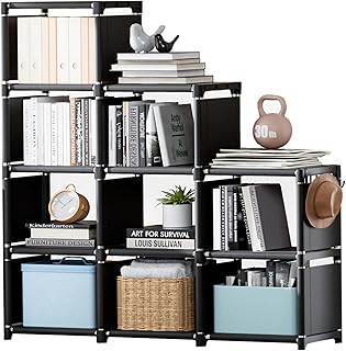 Book Shelf, 9 Cube Storage Organizer, DIY Bookcase, Metal Cube Bookshelf, Tall Book case for Bedroom, Living Room,Office, Closet Storage Organizer, Black Cubicle Storage Rack