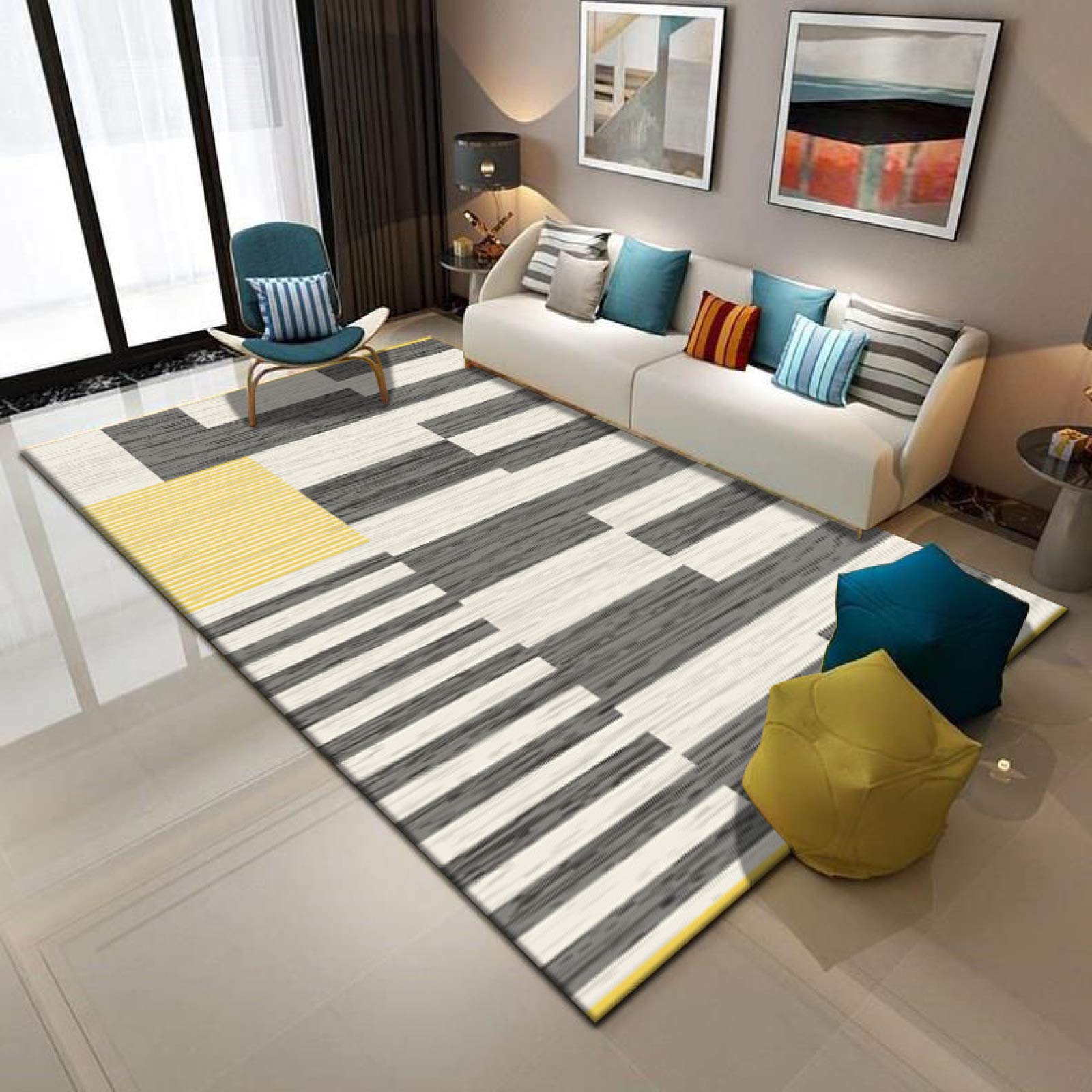 Grand tapis de salon lavable et antidérapant style Europe du Nord
