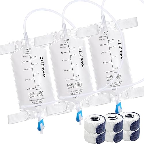 Paquete de 3 bolsas de nefrostomía de 20.3 fl oz con tubo suave de 24 pulgadas, bolsa de drenaje de orina, líquido portátil con válvula giratoria y