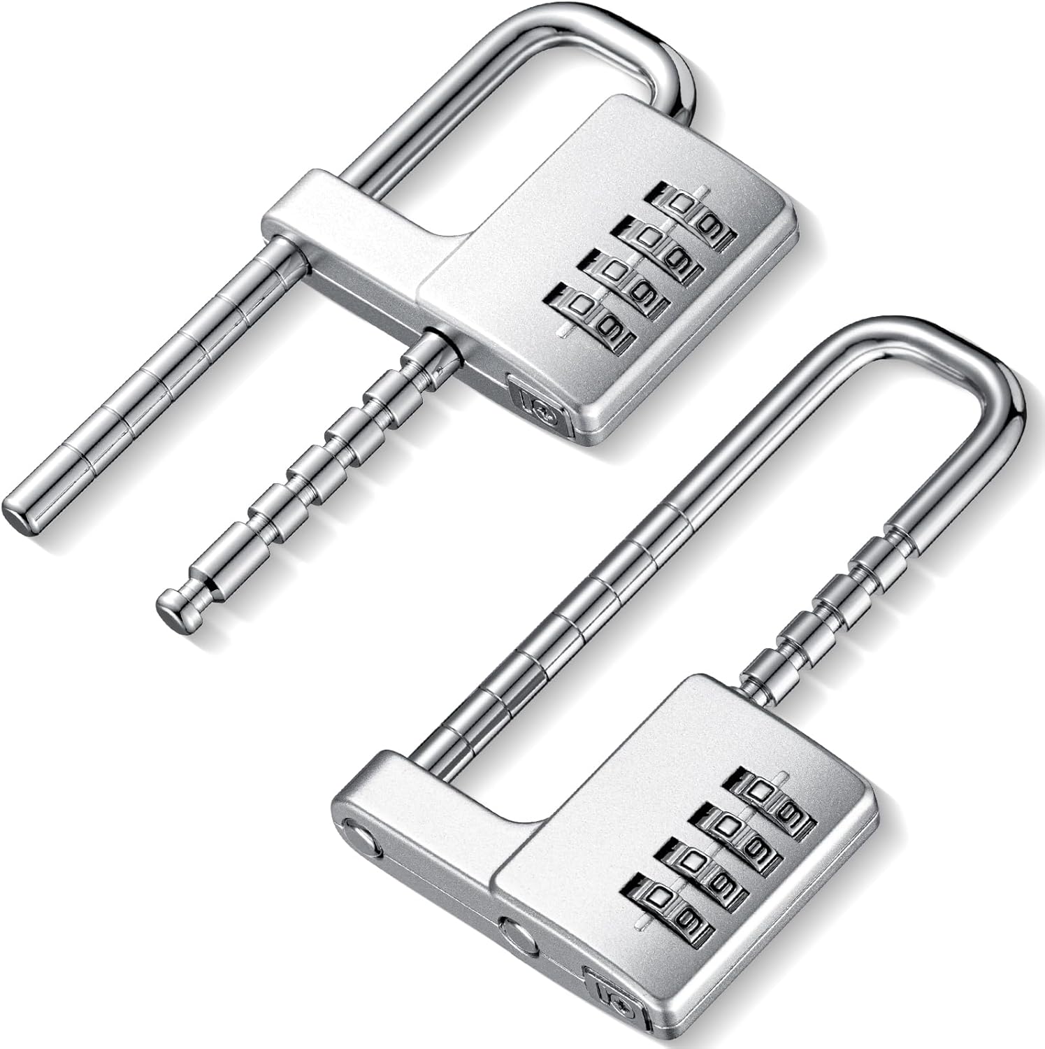 Gisafai 2 Pcs 4 Digit Combination Cabinet Lock U Shaped Code Gym Adjustable Padlock Metal Long Shackle Lock for Outdoor College Fences Sports Lockers Gym, 2.51 x 4.6 Inch