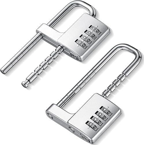 Gisafai Candado ajustable de metal con grillete largo de metal, con combinación de 4 dígitos, con código en forma de U, 2 unidades, para exteriores,