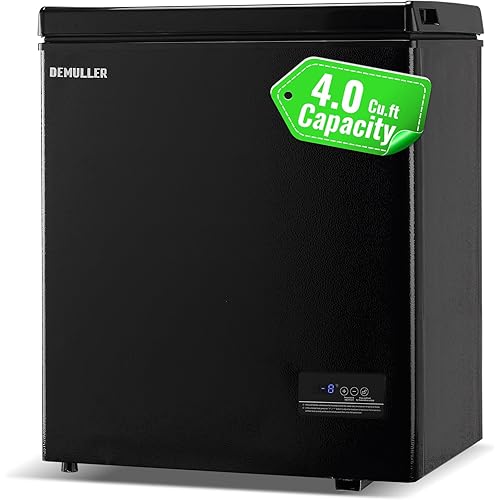 Chest Freezer with Electronic Panel, Accurate Temperature Display to 1 ℉ 4.0 Cu.ft Deep Freezing Machine with 2 Removable Baskets Suitable for Home Kitchen Apartment Black