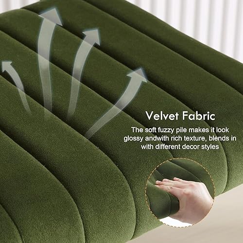 Miniatura 4 de ONEVOG Juego de 2 sillas de comedor modernas de mediados de siglo, sillas de cocina de terciopelo verde con respaldo copetudo, asiento ancho