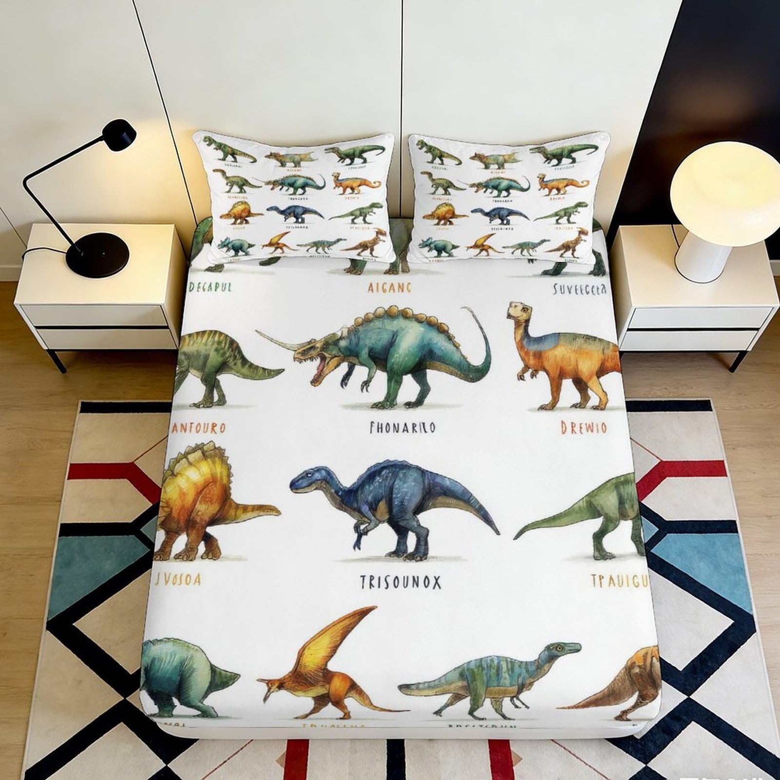 3D Printed Dinosaur Jungle Fitted Sheet Microfiber Soft Cartoon Prehistoric Bed Cover for Bedroom Dorm Mattress Decor 90x200x25cm