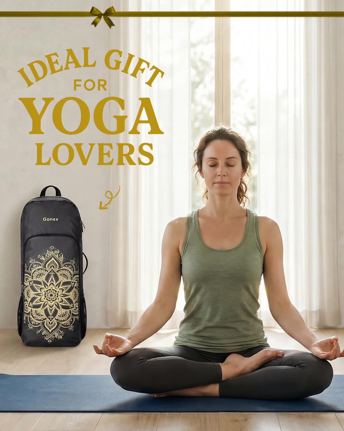 Gonex Sac de Yoga avec Portage 2 Façons, Sac à Dos Yoga Grande Capacité avec Compartiment Humide et Fermetures Éclair Métal, Sac à Dos Yoga pour Tapis de Yoga, Fitness et Voyage