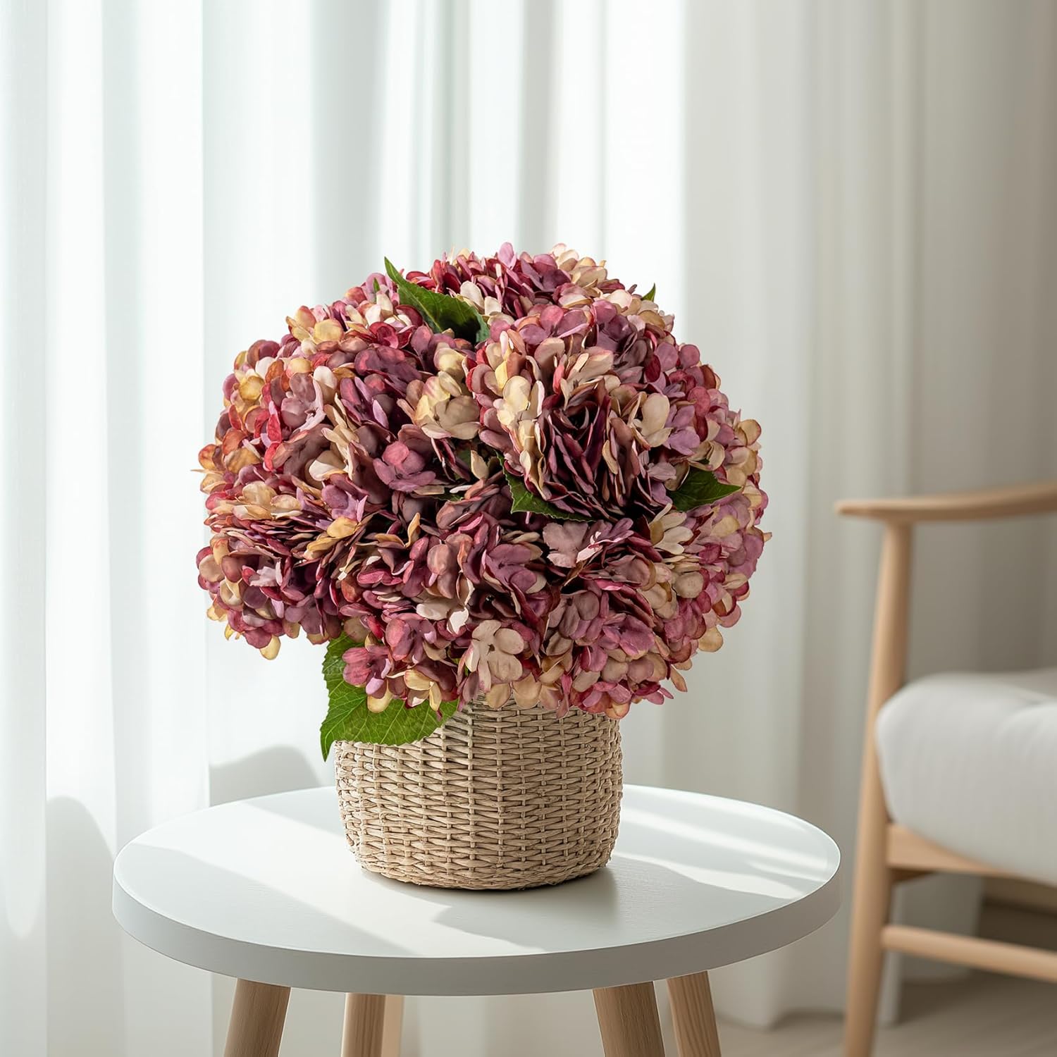 10PCS Fake Hydrangea Artificial Flowers Hydrangea Bouquet for Home Wedding Bridal Bouquet Office Party Table Centerpiece DIY Floral Decor (Autumn Pink) - Image 3