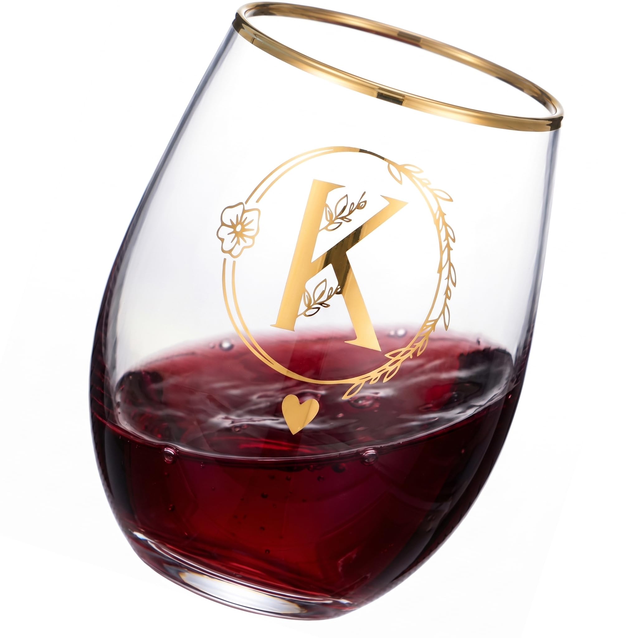 DIQUENEW Letter A-Z Wine Tumbler, 15oz Glass Cup, Gold Printed, Gift for Women, Bachelorette Party, Maid of Honour (K)