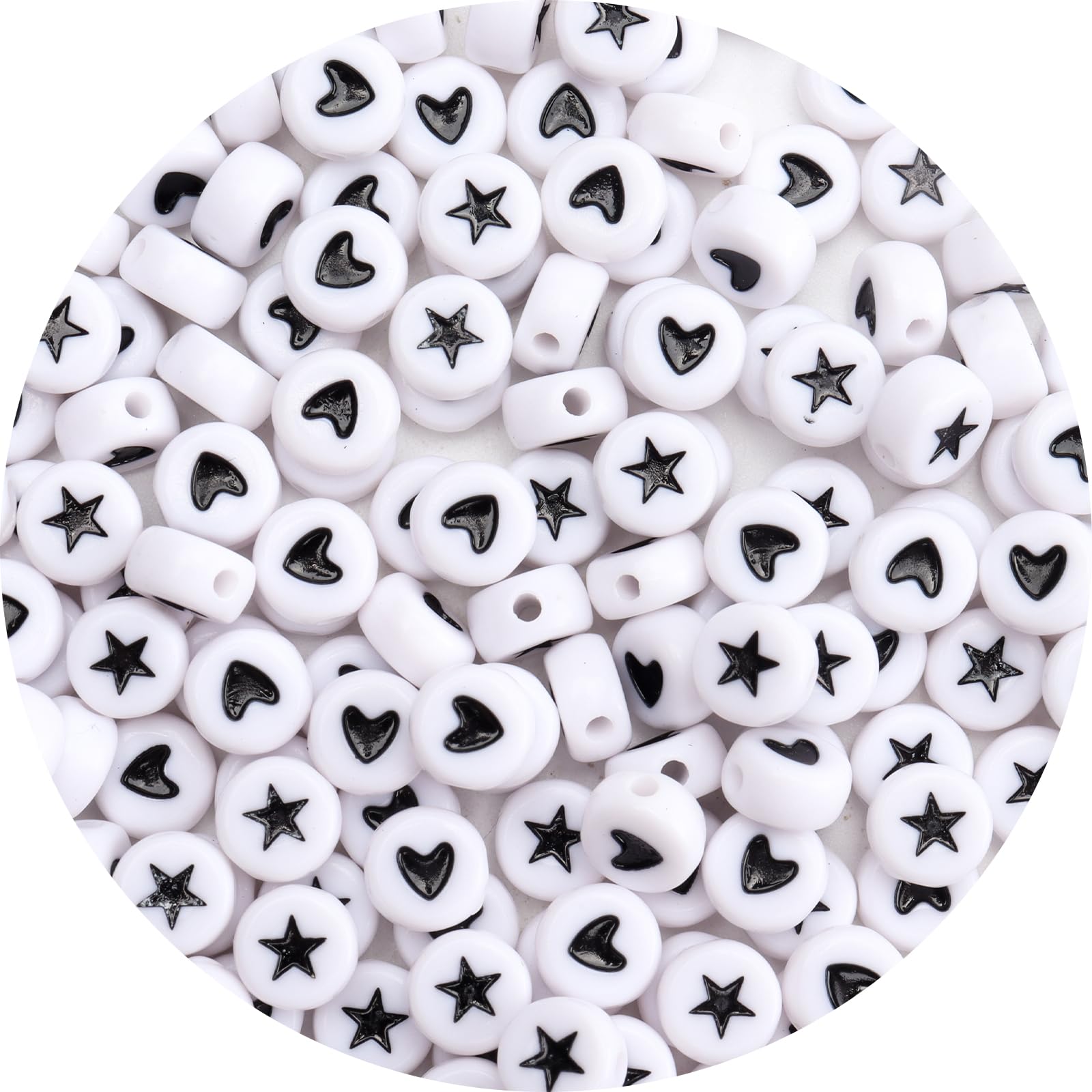 100Pcs Letter Beads 4x7mm White Round Acrylic Alphabet Beads Letter Heart & Star Beads for Jewelry Making DIY Bracelets Necklaces Key Chains