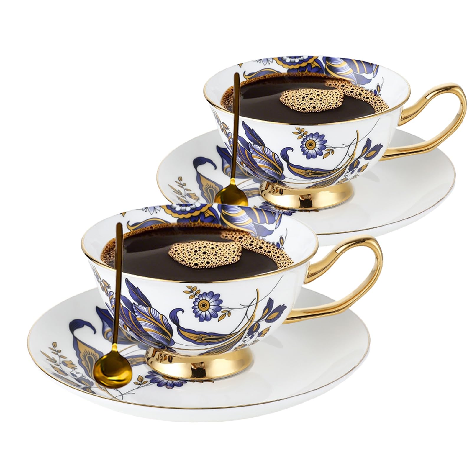 Zestaw spodków do filiżanek w stylu euro, filiżanka do kawy z porcelany kostnej z łyżeczką i spodkiem, na śniadanie popołudniowa herbata (2 szt.)