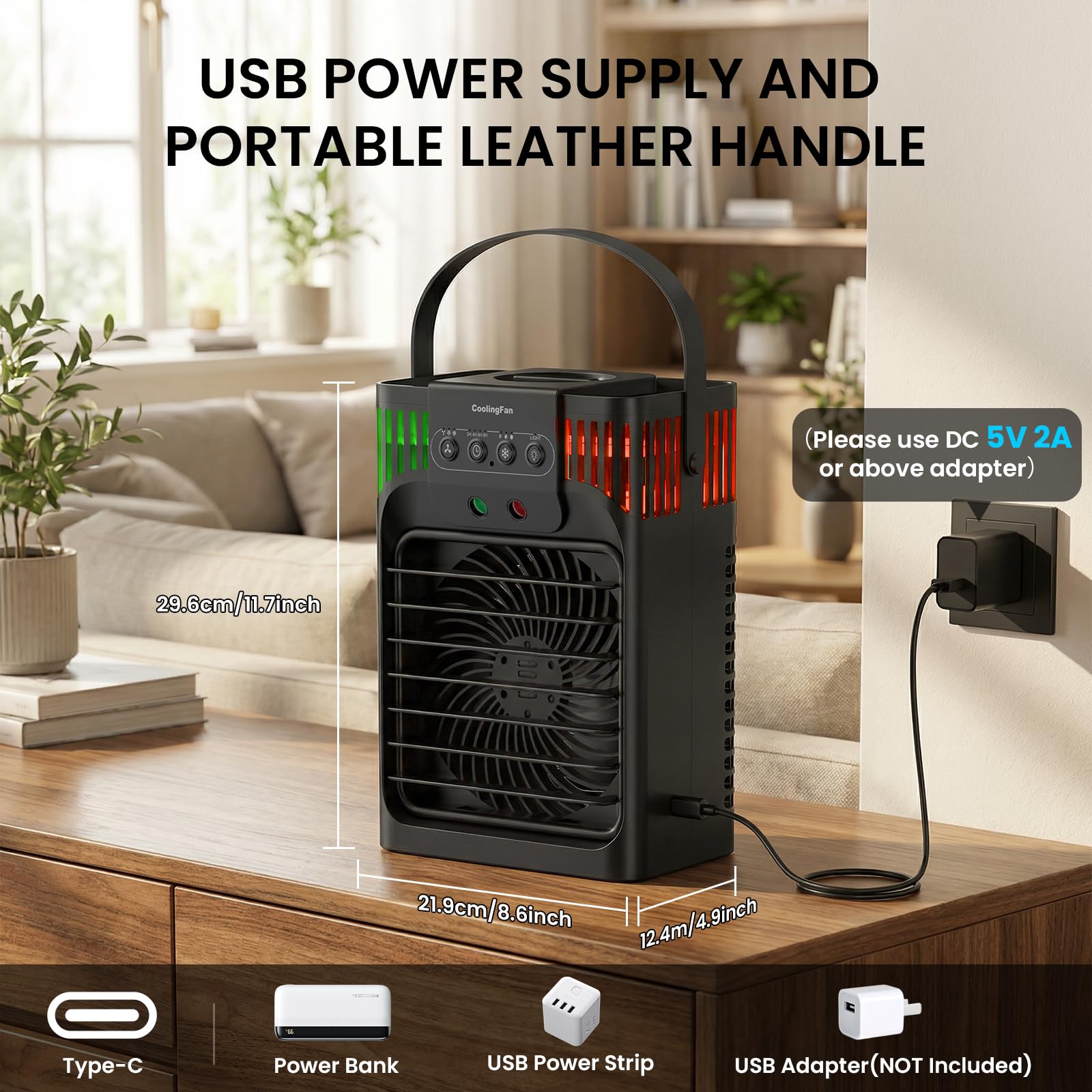 Mobile Klimaanlage, 4-in-1-Klimaanlage Mobil mit Fernbedienung/3 Geschwindigkeiten/3 Nebelmodi/1200-ml-Wassertank/2-8-Stunden-Timer/Nachtlicht, Mini Klimaanlage für Zimmer Wohnung Auto Camping
