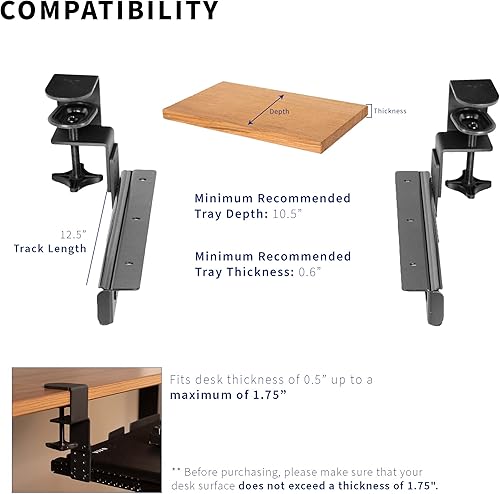 Miniatura 3 de VIVO Abrazadera ajustable de altura y juego de riel de 12 pulgadas para bandejas de teclado de madera personalizadas bandeja no incluida pista