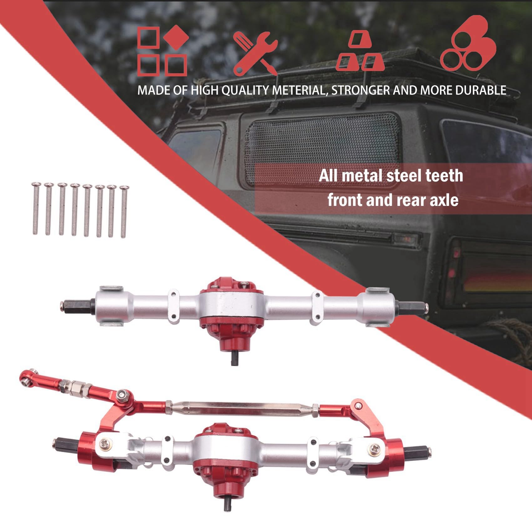 6X RC samochód przednia i tylna oś kompletny do MN D90 D91 D96 D99S MN90 MN96 MN99 MN99S 1/12 RC Auto Upgrade części, srebrny