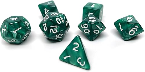 Miniatura 3 de Juego de dados poliédricos de remolino de mármol, juego de 7 piezas con un D20, D12, D10, D8, D6, D4 y D00 (mármol verde con fuente blanca)
