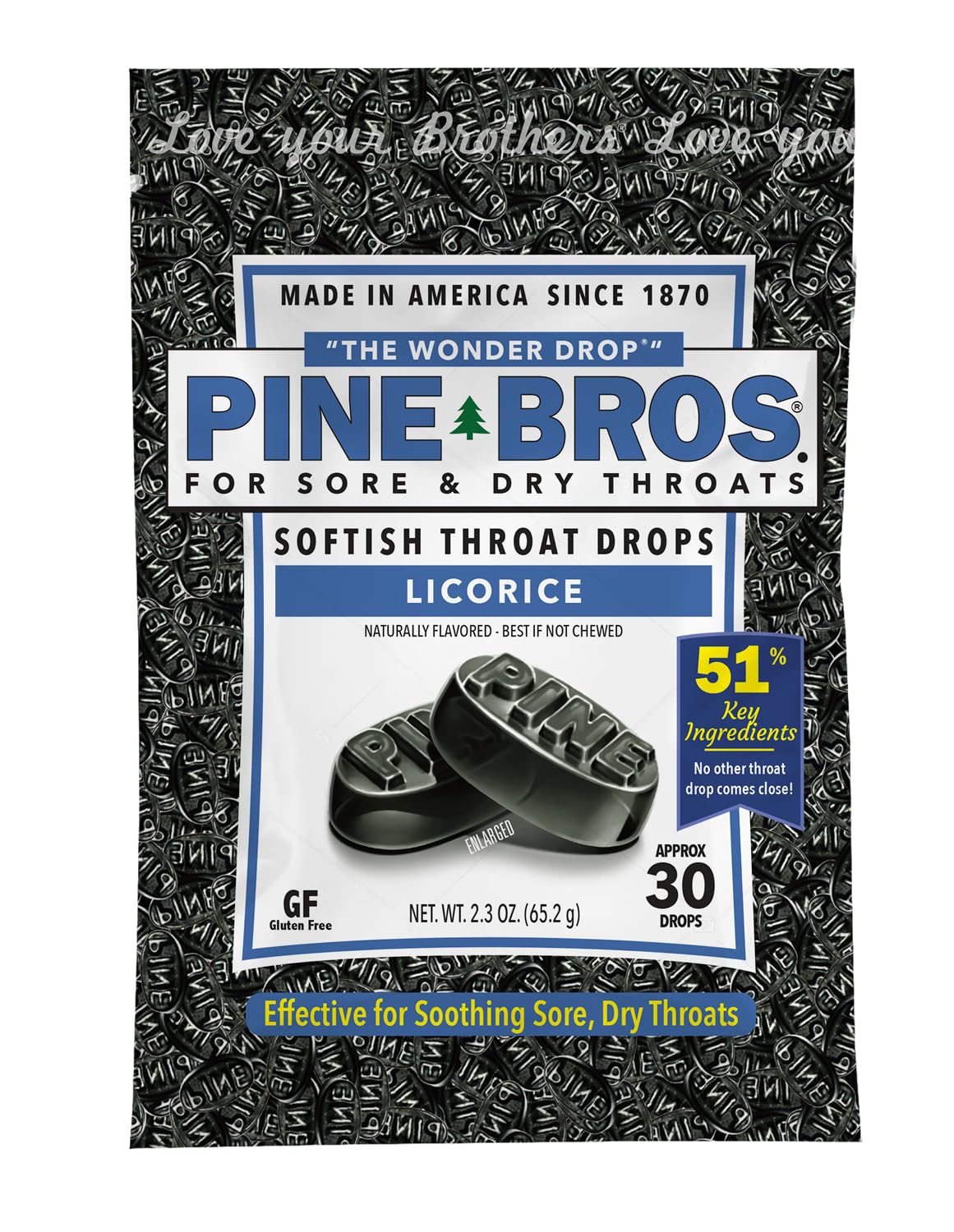 Pine Bros. Gummy Sore Throat Softish Drops 30 Count (Approx) (Pack of 1, Licorice)