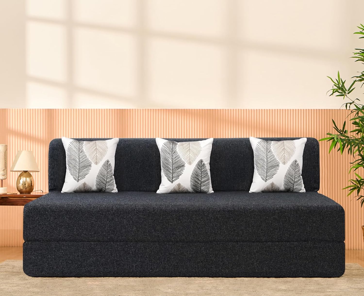 uberlyfe 3 Seater Sofa Cum Bed | Jute Fabric Washable Cover | 3 Cushions Thread Bare Pattern | Dark Grey | 6′ X 6′ Feet uberlyfe 3 Seater Sofa Cum Bed | Jute Fabric Washable Cover | 3 Cushions Thread Bare Pattern | Dark Grey | 6′ X 6′ Feet
