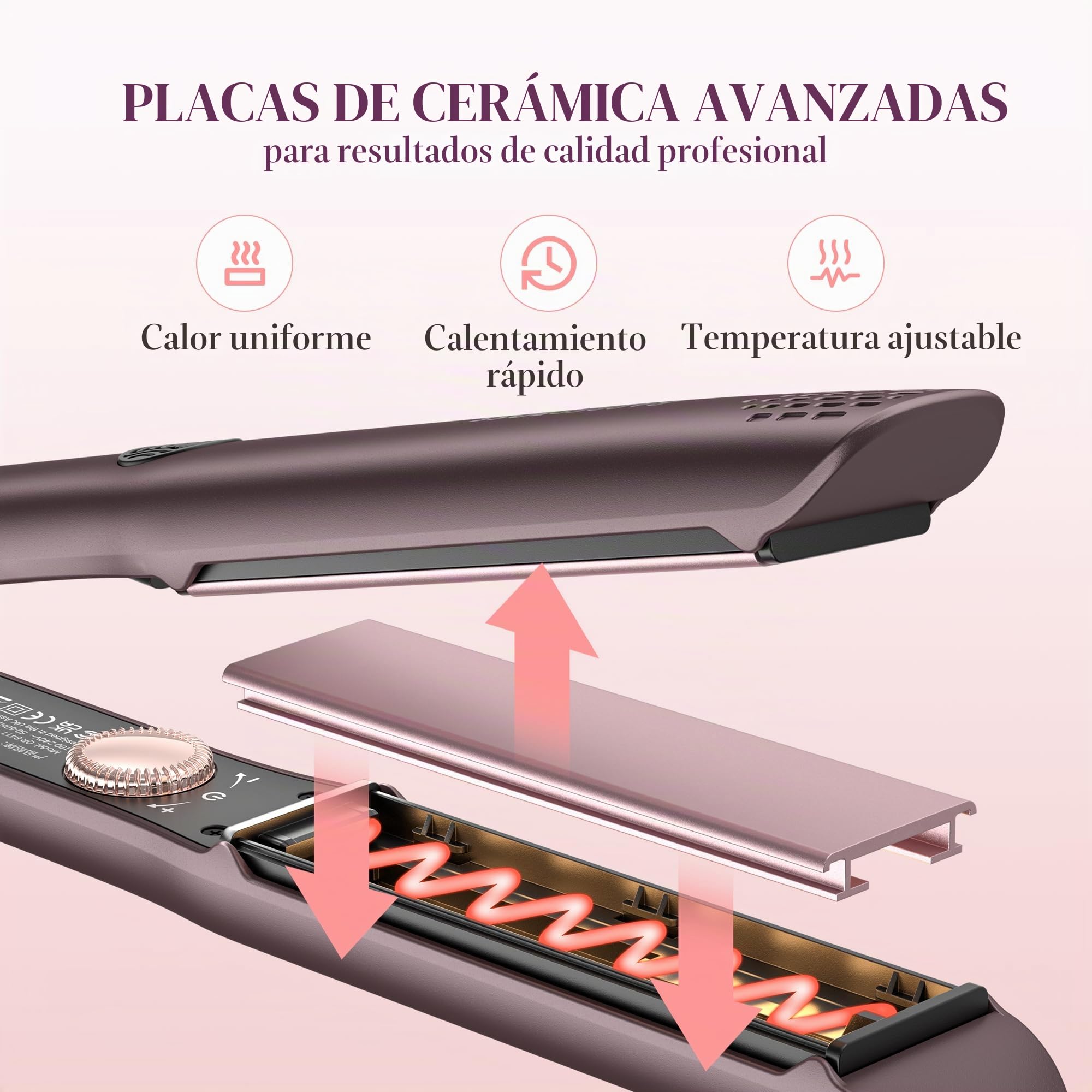 BarberBoss Plancha de pelo profesional de cerámica con placas móviles, tecnología de iones y queratina para todo tipo de cabello, alisador de peluquería (QR-8411, morado)