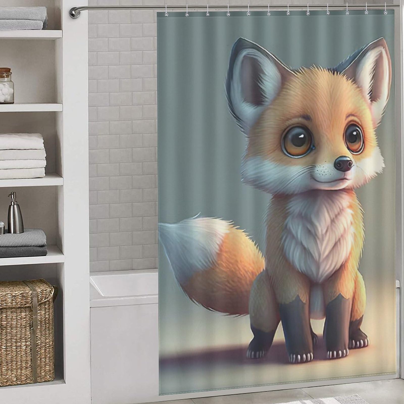 Rideau de douche renard en polyester imperméable 152x183cm avec 12 crochets