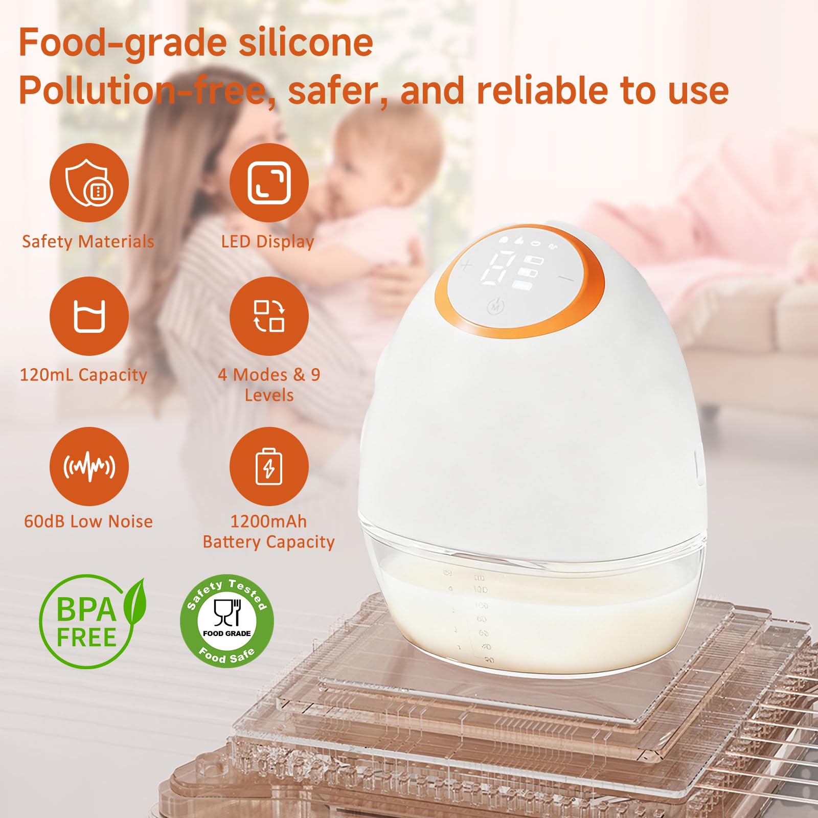 Anluomania Tire Lait Electrique Main Libre, Tire-Lait Electrique Mains Libres avec 4 Modes, 9 Niveaux, Tire Lait Main Libre Rechargeable avec Affichage LED, Bride de 19mm, 1200mAh, Sans BPA (1PCS)