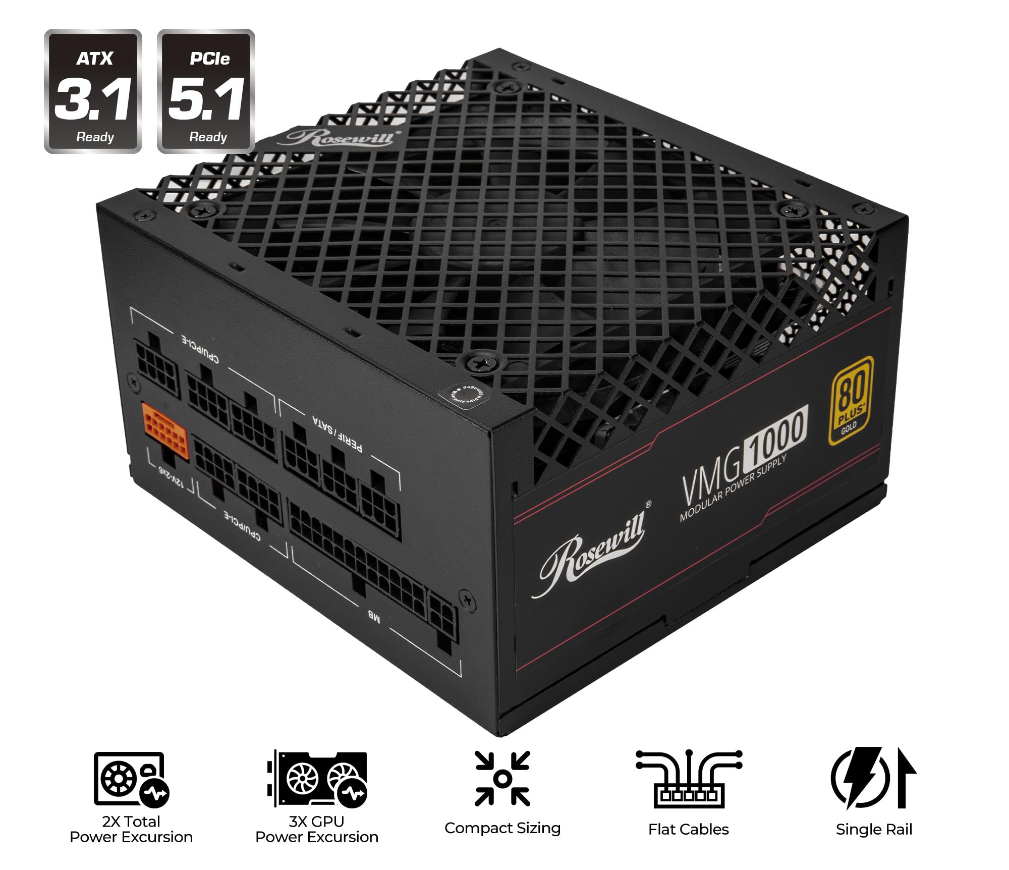 Amazon.com: Rosewill VMG 1000W 80+ Gold, ATX 3.0 & 3.1 Compatible