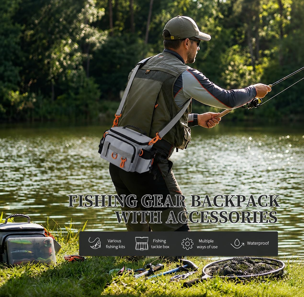 Fishing Tackle Bags with Tackle Box &Tool Set,Gifts for Men(Gray) image 5