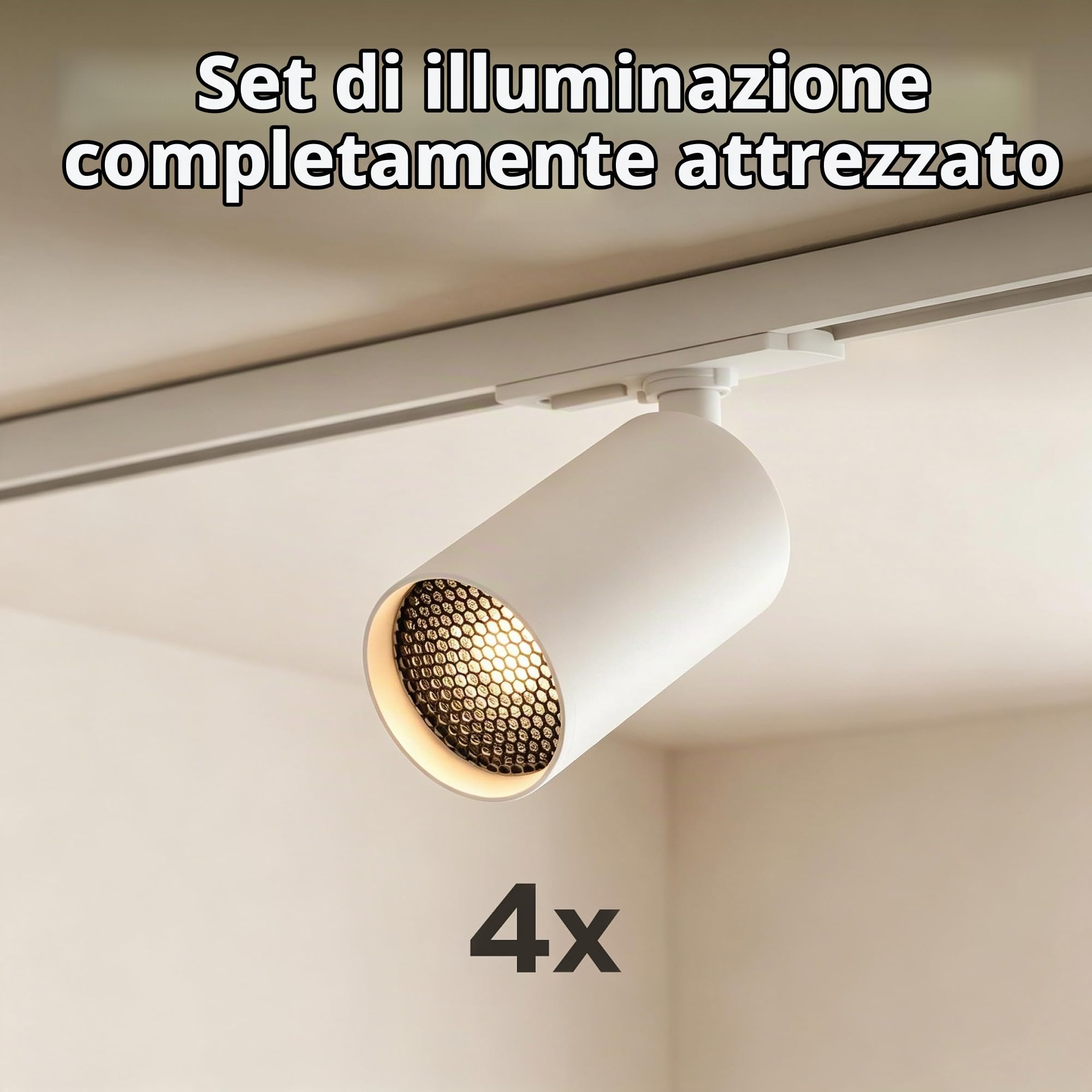 CALEX Sistema di binario LED, 2 m con 4 faretti GU10 orientabili, colore Bianco, plafoniera moderna
