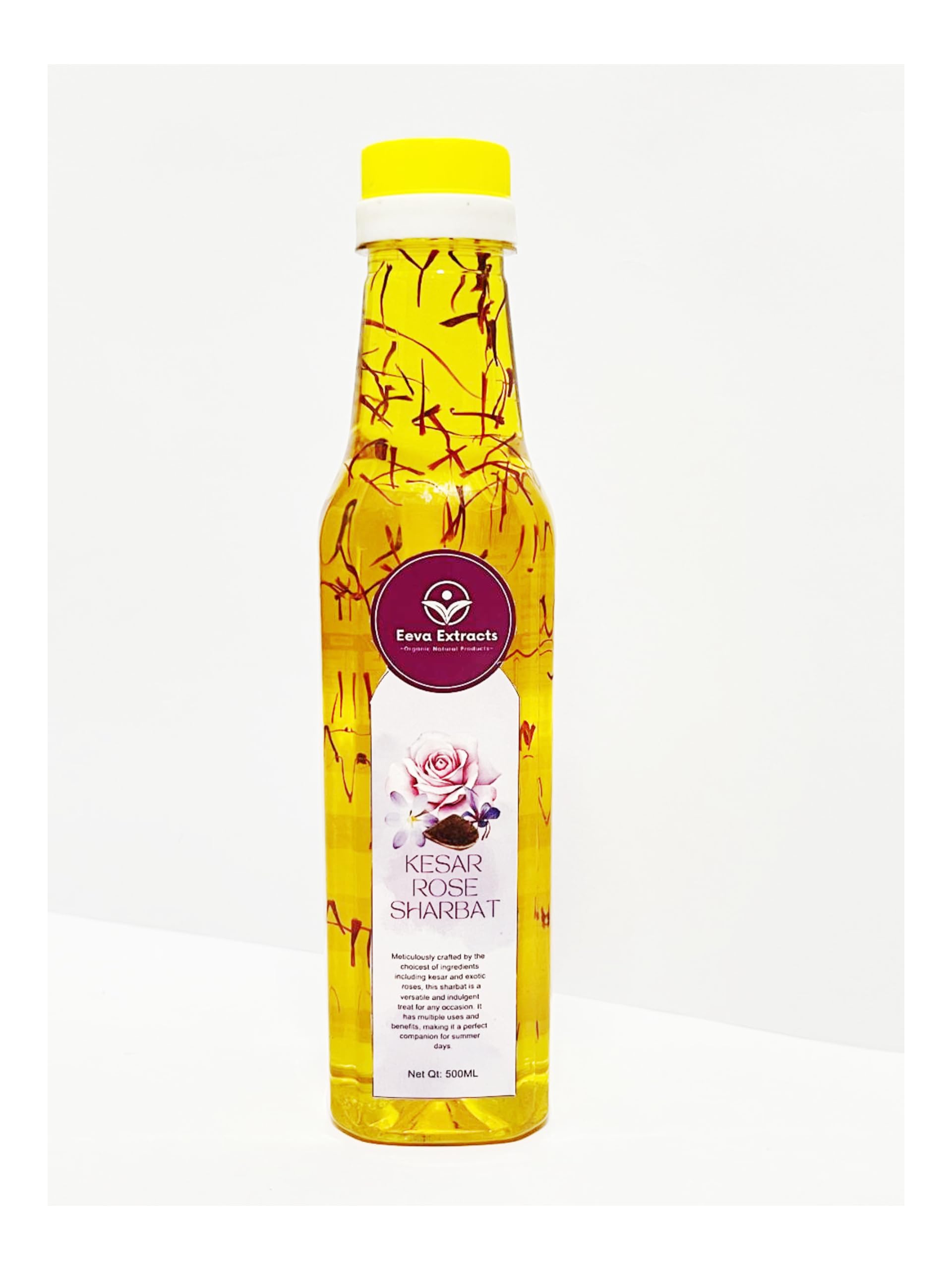 Eeva Extracts Organic Kesar Rose Sharbat | Pure Rose Water with Saffron | No Added Water | No Artificial Colors or Flavours | Refreshing Summer Drink | 700ml x 2 | Ready to Mix