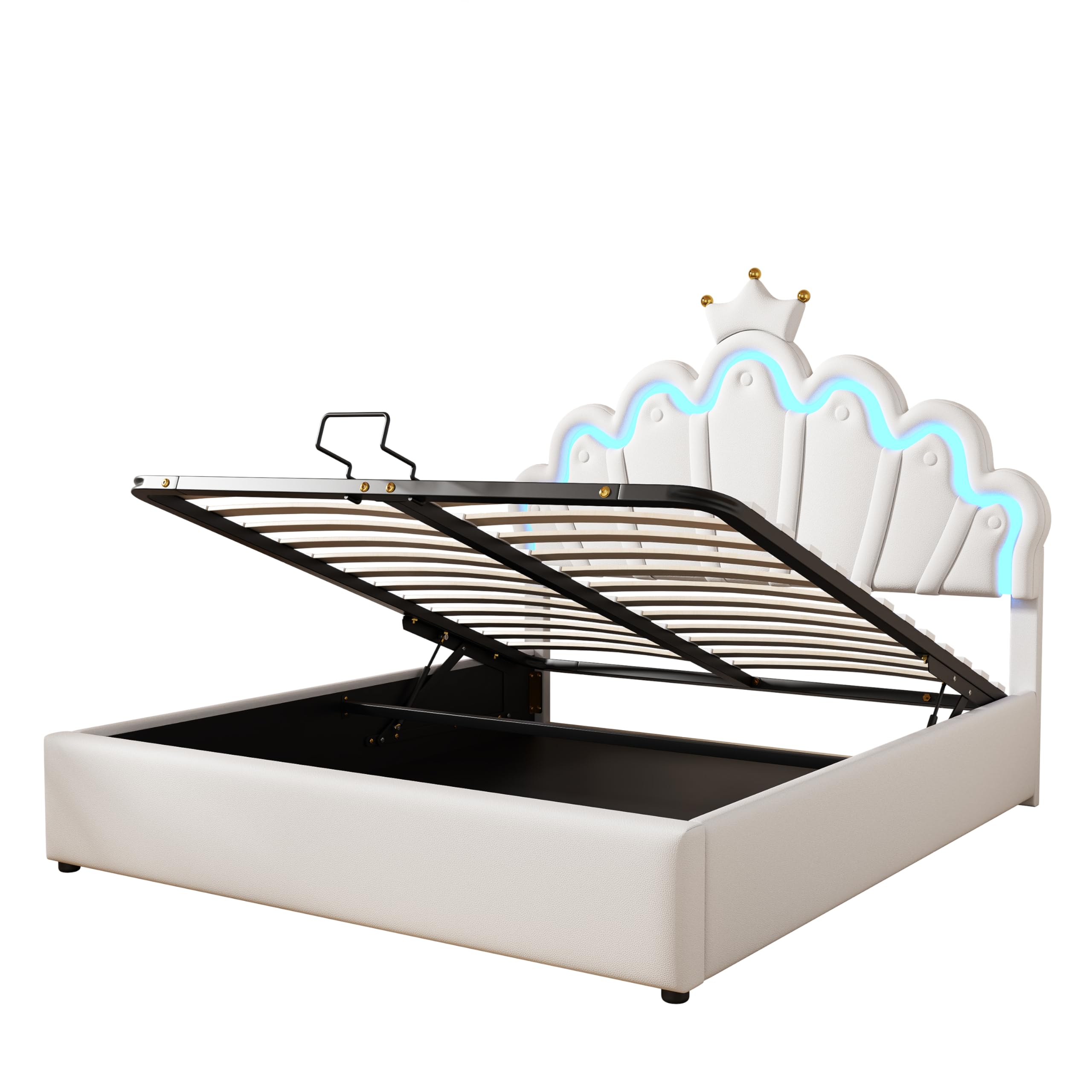 Letto piano, letto imbottito, letto principessa, illuminazione d